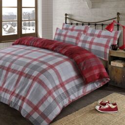 Boston Brushed Cotton Duvet Cover Bedding Set - Red / Superking - thumbnail 4