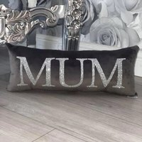 Grey Plush Velvet and Silver Glitter Sparkly 'Mum' Cushion - Grey - image 1