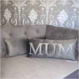 Grey Plush Velvet and Silver Glitter Sparkly 'Mum' Cushion - Grey - thumbnail 2