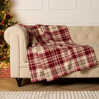 Christmas Check Sherpa Fleece Throw - Red - image 1