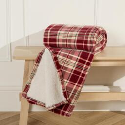 Christmas Check Sherpa Fleece Throw - Red - thumbnail 2