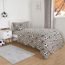 Football Print Fleece Duvet Set - Grey / Single - thumbnail 2