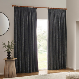 Heavy Chenille Velvet Pencil Pleat Curtains - Charcoal / 168cm / 229cm - thumbnail 5