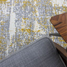 Yellow Grey Distressed Abstract Living Room Rug - Ochre / 150 x 80cm - thumbnail 2