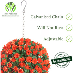 Best Artificial 23cm Orange Rose Hanging Basket Flower Topiary Ball - Orange - thumbnail 3