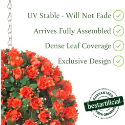 Best Artificial 23cm Orange Rose Hanging Basket Flower Topiary Ball - Orange - thumbnail 2