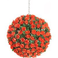 Best Artificial 23cm Orange Rose Hanging Basket Flower Topiary Ball - Orange - thumbnail 1