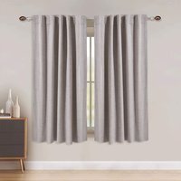 Pair of Solid Color Faux Linen Blackout Curtains - Beige / 137cm