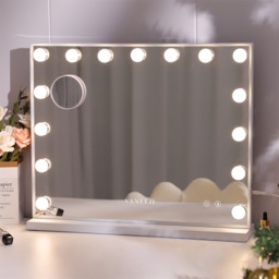 VANITII Mary Hollywood Bluetooth Vanity Makeup Mirror 15 Dimmable LED Bulbs - Metal White - thumbnail 2
