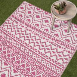 Homescapes Outdoor Rug Luxury Waterproof Reversible Recycled, Pink Tia Aztec - Pink / 270cm - thumbnail 2
