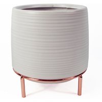 White Ceramic Planter with Metal Stand - White