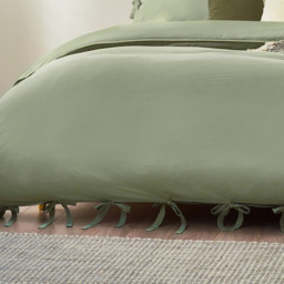 Mallow Bowtie Cotton Duvet Cover Set - Soft Sage / Double - thumbnail 2