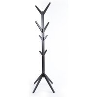 Hampton Black Wooden Freestanding Hat and Coat Stand with 8 Hooks - Black - thumbnail 1