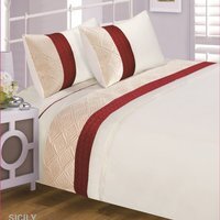 Quilted Sicily Duvet Cover and Pillowcase Set - Burgundy