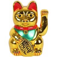 Lucky Gold Money Cat Waving Figurine for Wealth, Fortune, Charm - Gold