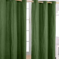 Homescapes Cotton Plain Ready Made Eyelet Curtain Pair - Dark Olive / 137cm / 182cm