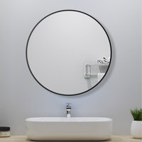 Round Black Framed Wall Mirror - Black / 70cm