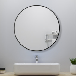 Round Black Framed Wall Mirror - Black / 70cm - thumbnail 4