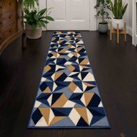 Diamond Geometric Living Room Rug - Navy / 240 x 60cm