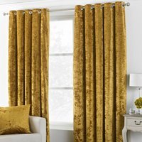 Verona Crushed Velvet Ringtop Eyelet Curtains - Ochre / 229cm / 137cm