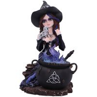 Alvina Witch Figurine With Owl and Cauldron - H16cm