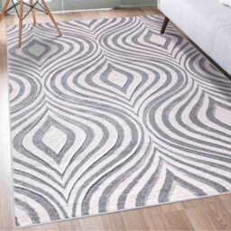 Valencia Modern Ogee Design Carved Area Rugs - Silver / 200x290 cm Rectangle - thumbnail 3