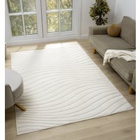 Aya Living Room Area Rugs - Embossed Waves Design Cream Rug - Cream / 170cm - image 1