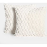 Pack Of Waffle Fleece Faux Fur Cushion Covers - Cream / 2