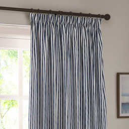 Hebden Striped Cotton Pencil Pleat Curtain Pair - Navy / 229cm / 137cm - thumbnail 3