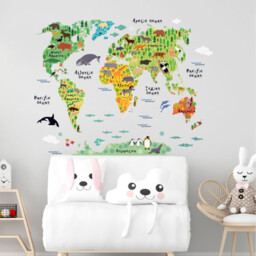 Kids Bedroom Animal and World Wall Stickers - Multicolour - thumbnail 3