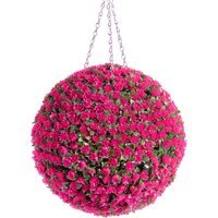 Best Artificial 38cm Pink Rose Hanging Basket Flower Topiary Ball - Pink