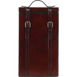 Genuine Leather Double Bottle Case with Buckles Closure - Chestnut - thumbnail 3