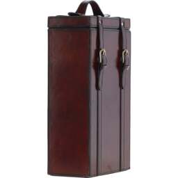 Genuine Leather Double Bottle Case with Buckles Closure - Chestnut - thumbnail 2
