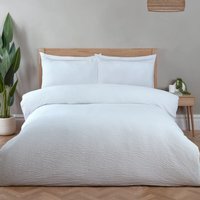 Seersucker Washable Duvet Set - White / Single