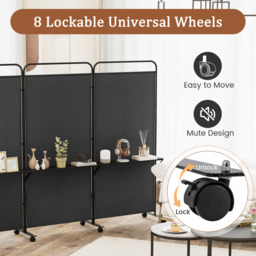 3-Panel Folding Room Divider - Black - thumbnail 5