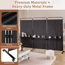 3-Panel Folding Room Divider - Black - thumbnail 3