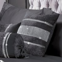 Luxury Crushed Velvet With 3 Tier Diamante Detail - Charcoal