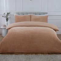 Luxury Waffle Teddy Polyester Fleece Duvet Cover Set with Pillowcase - Beige / King
