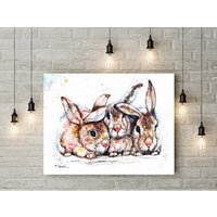 Rabbits Watercolour Wall Canvas - Brown / 8 x 12 in