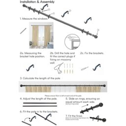 16-19 mm Extendable Metal Curtain Pole Rods Voile Easy Fitting - Black / 120 - 210 cm - thumbnail 2