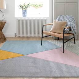 Geometric Carved Bedroom Living Area Rug - Multicolour / 280 x 190cm - thumbnail 2