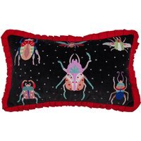 Darkling Beetles Embroidered Velvet Cushion - Crimson / Polyester - image 1