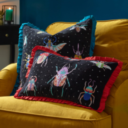 Darkling Beetles Embroidered Velvet Cushion - Crimson / Polyester - thumbnail 2