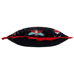 Darkling Beetles Embroidered Velvet Cushion - Crimson / Polyester - thumbnail 5