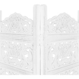 4 Panel Heavy Carved Room Divider Wooden Screen Leaves - White / White - thumbnail 5