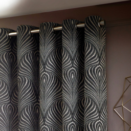 Gatsby Jacquard Eyelet Curtain Pair - Black / 137cm / 117cm - thumbnail 4