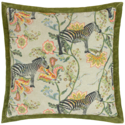 Sundara Printed Velvet Cushion - Ecru / Polyester - thumbnail 2