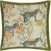 Sundara Printed Velvet Cushion - Ecru / Polyester - thumbnail 1