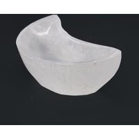 Selenite Moon Bowl Crystal Holder Decorative Accent - White