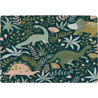 Hand Drawn Dinosaurs And Tropical Leaves And Flowers. Designer Rug - Green / 150cm - thumbnail 1
